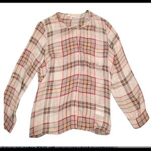 Joie long sleeve silk plaid button down top